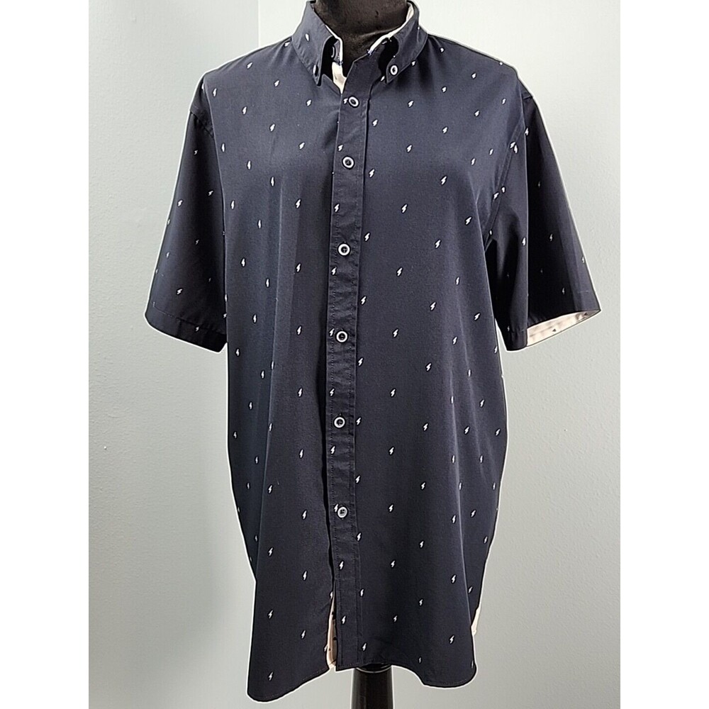 Fried Denim NYC Mens Short Sleeve XL Button Shirt Navy Blue Slim Fit Lightning